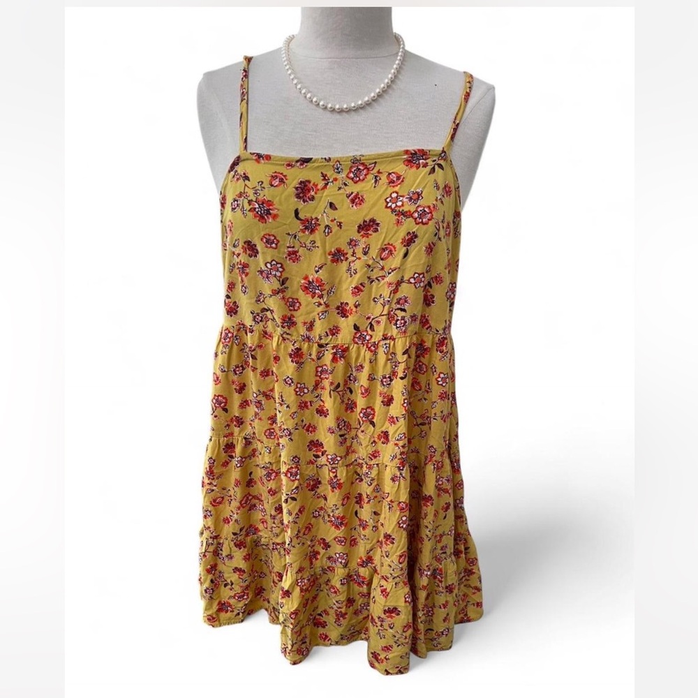 Old Navy Yellow Floral Tiered Mini Swing Dress Size Medium